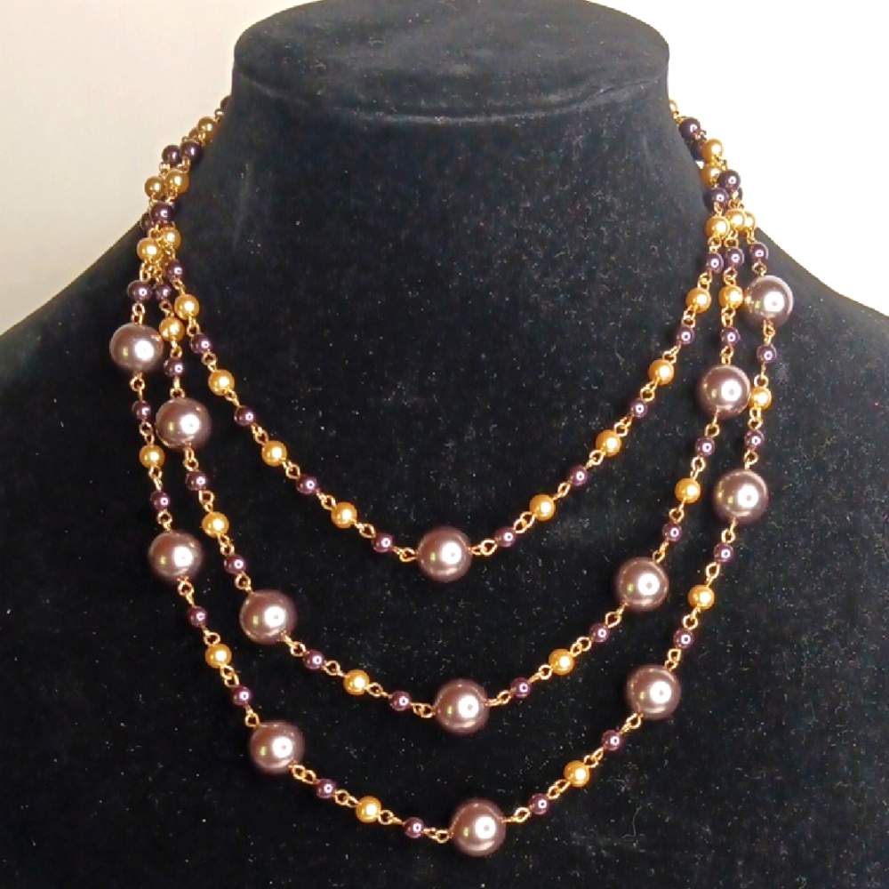 Elegant Gold Color and Purple Beaded Necklace